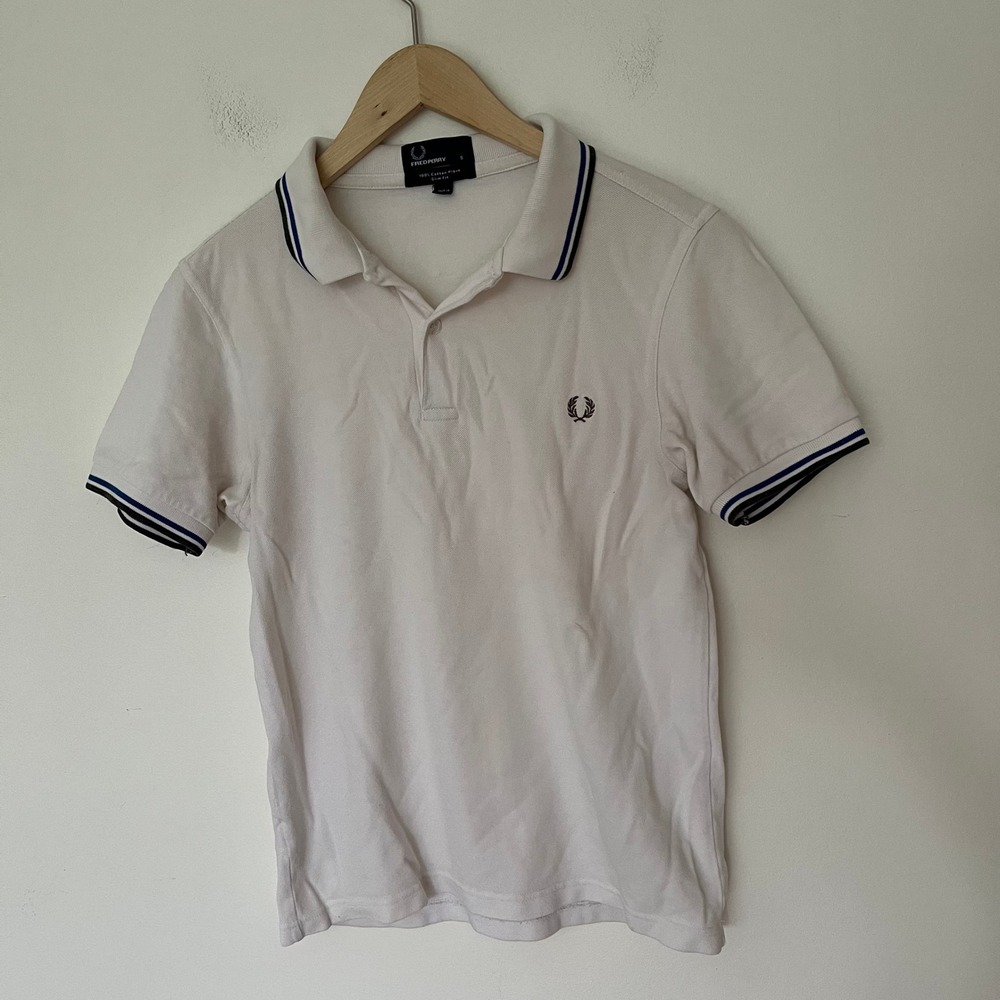 Fred Perry Mens White Slim Fit Twin Tipped Cotton Pique Polo Shirt Small S